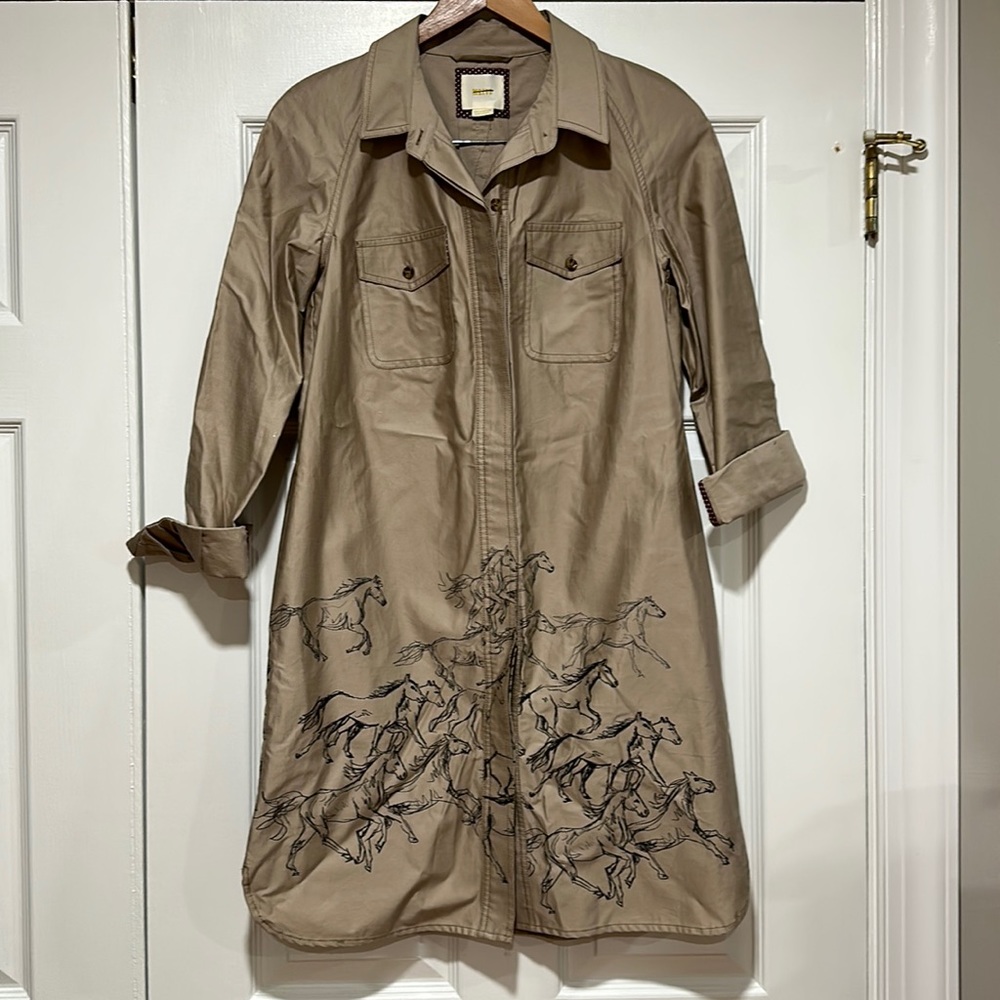 Anthropologie Tan Horse-Print Utility Shirt Coat